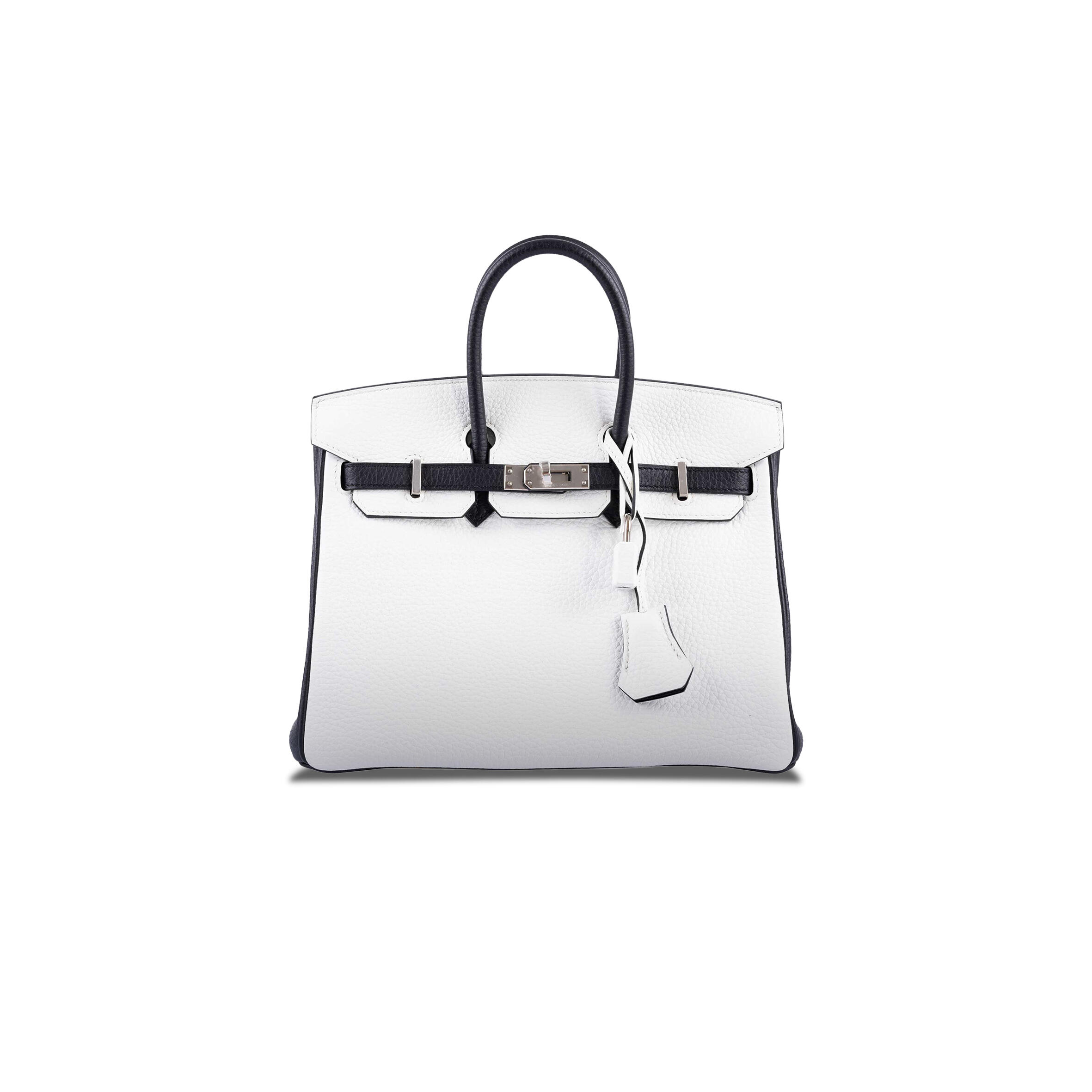 H**me5 BIRKIN 25 TOGO LEATHER BLACK AND WHITE SILVER BUCKLE BAG 1383601 (25*20*13cm) Master Quality